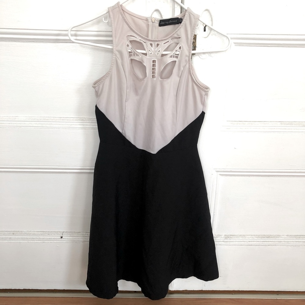 Cutout neck black and white dress